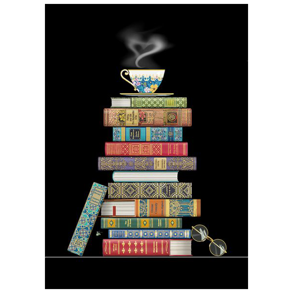 Doppelkarte mit dem Motiv gespapelter Bücher auf schwarzem Hintergrund- aus der Serie Jewels von Bug Art