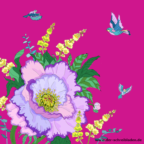Quadratische Doppelkarte von Clear Creations mit einem farblich intensiven, kontrastreichen Motiv von einer lila Mohnblume. Die Karten sind ohne Text und Innentext.