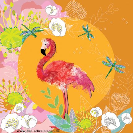 Quadratische Doppelkarte von Clear Creations aus der Serie The Margot Collection mit dem Motiv Flamingo. Die Karten sind ohne Text und können für verschieden Anlässe verwendet werden.