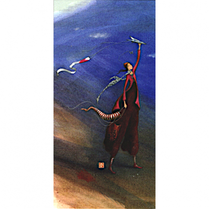 Doppelkarte 18765 von Gaelle Boissonnard, die eine Frau zeigt, die einen Drachen fliegen lässt