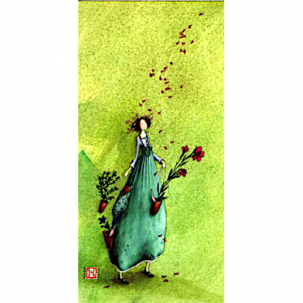Doppelkarte 18766 von Gaelle Boissonnard, die eine Frau mit Blumentöpfen zeigt