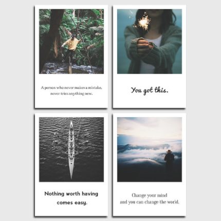 Ein Set von 4 Postkarten aus der Serie Individual Nomad im Polaroid Stil. Ihr Preisvorteil 15%